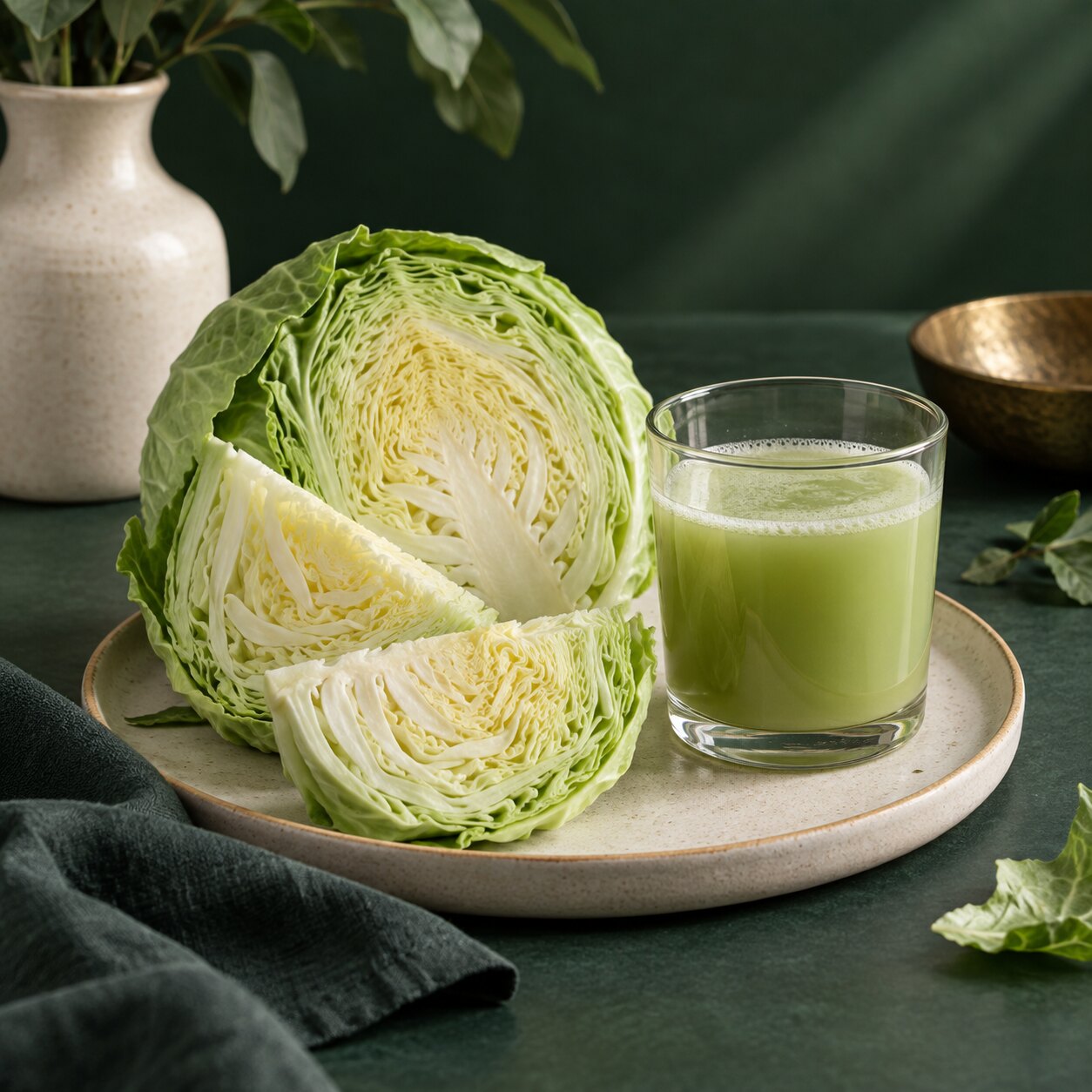 Cabbage and a glass of raw cabbage juice