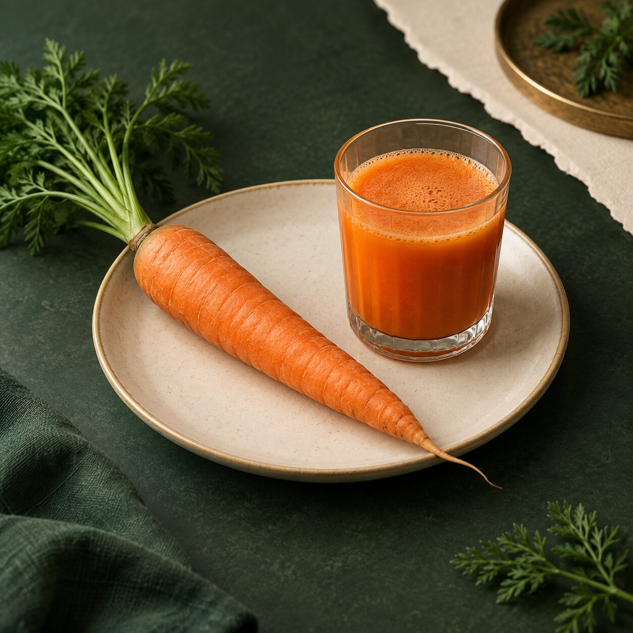 Fresh carrot and raw carrot juice
