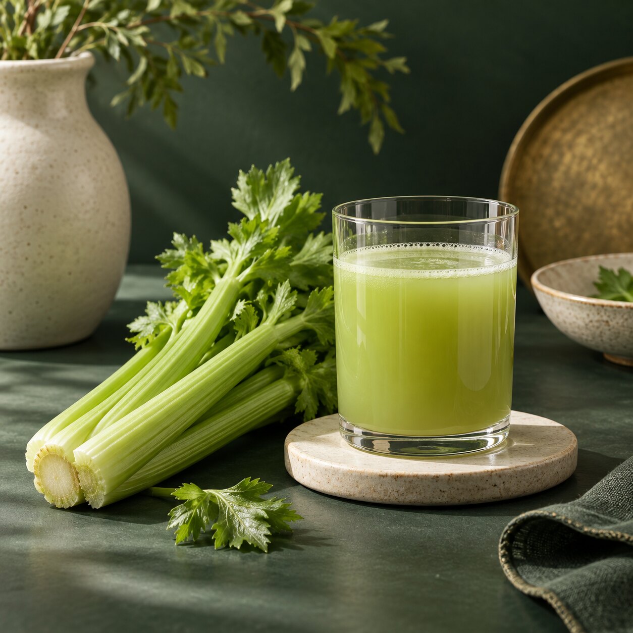 Fresh celery and raw celery juice