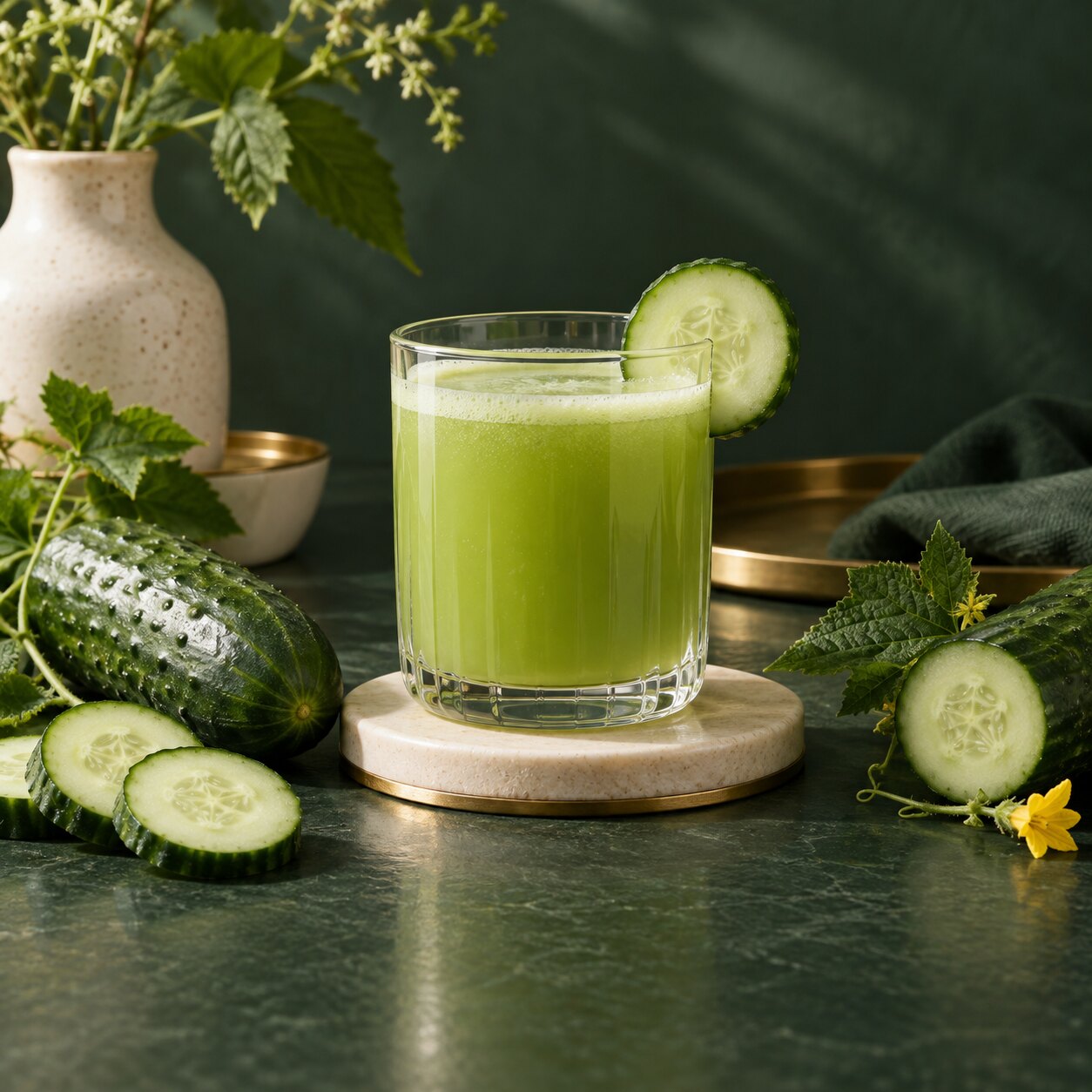 Cucumber and a glass of raw cucumber juice