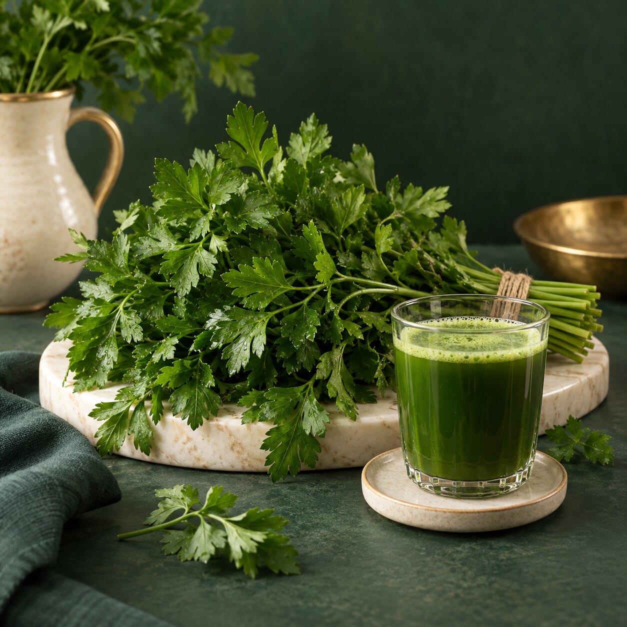 Parsley and a glass of raw parsley juice