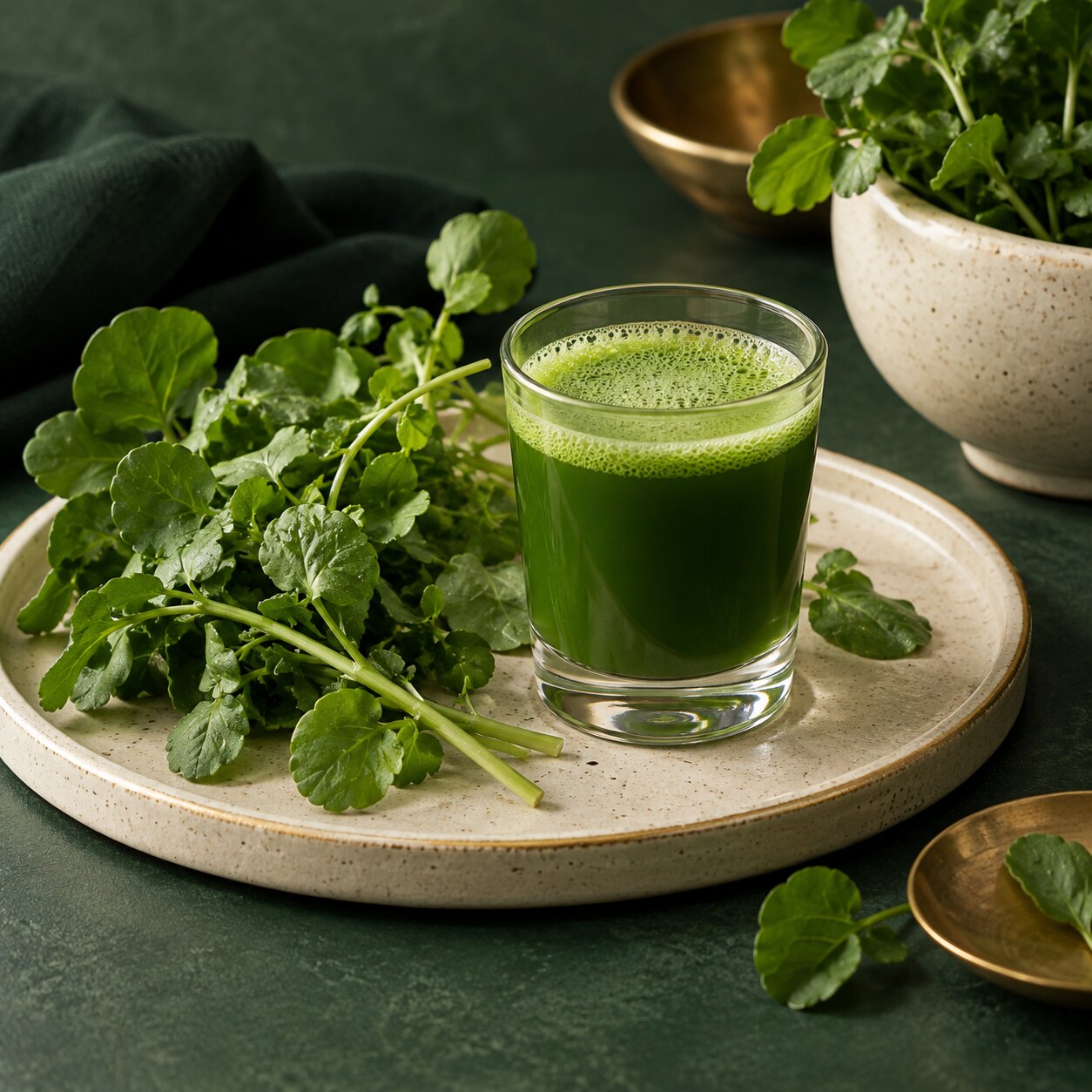 Watercress and a glass of raw watercress juice